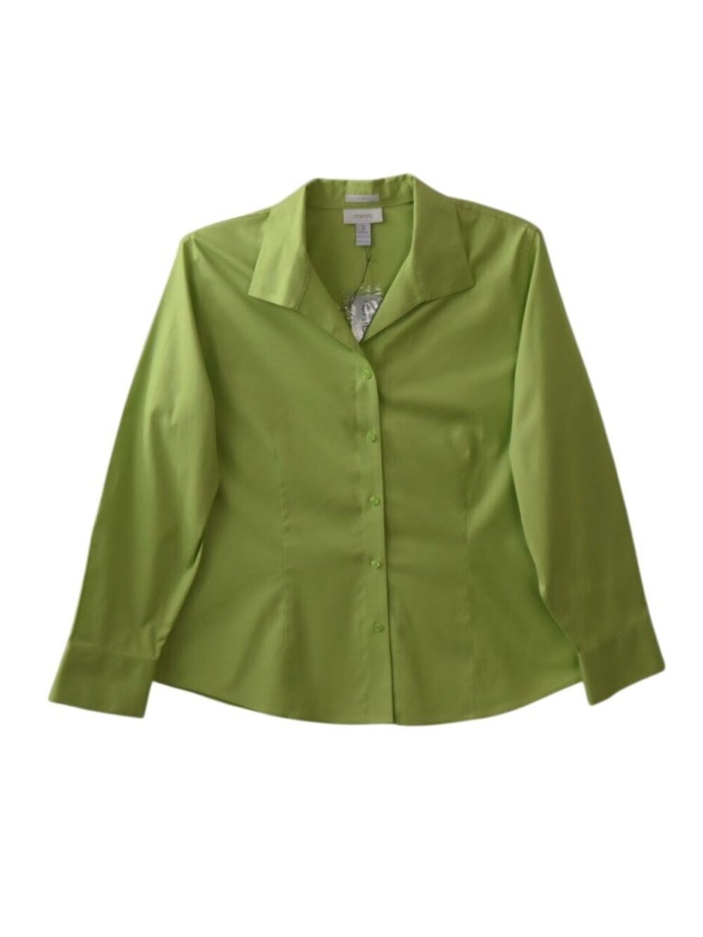 Chicos Lenora Shirt Womens 16 XL Chicos 3 Green Cotton Button Down No Iron